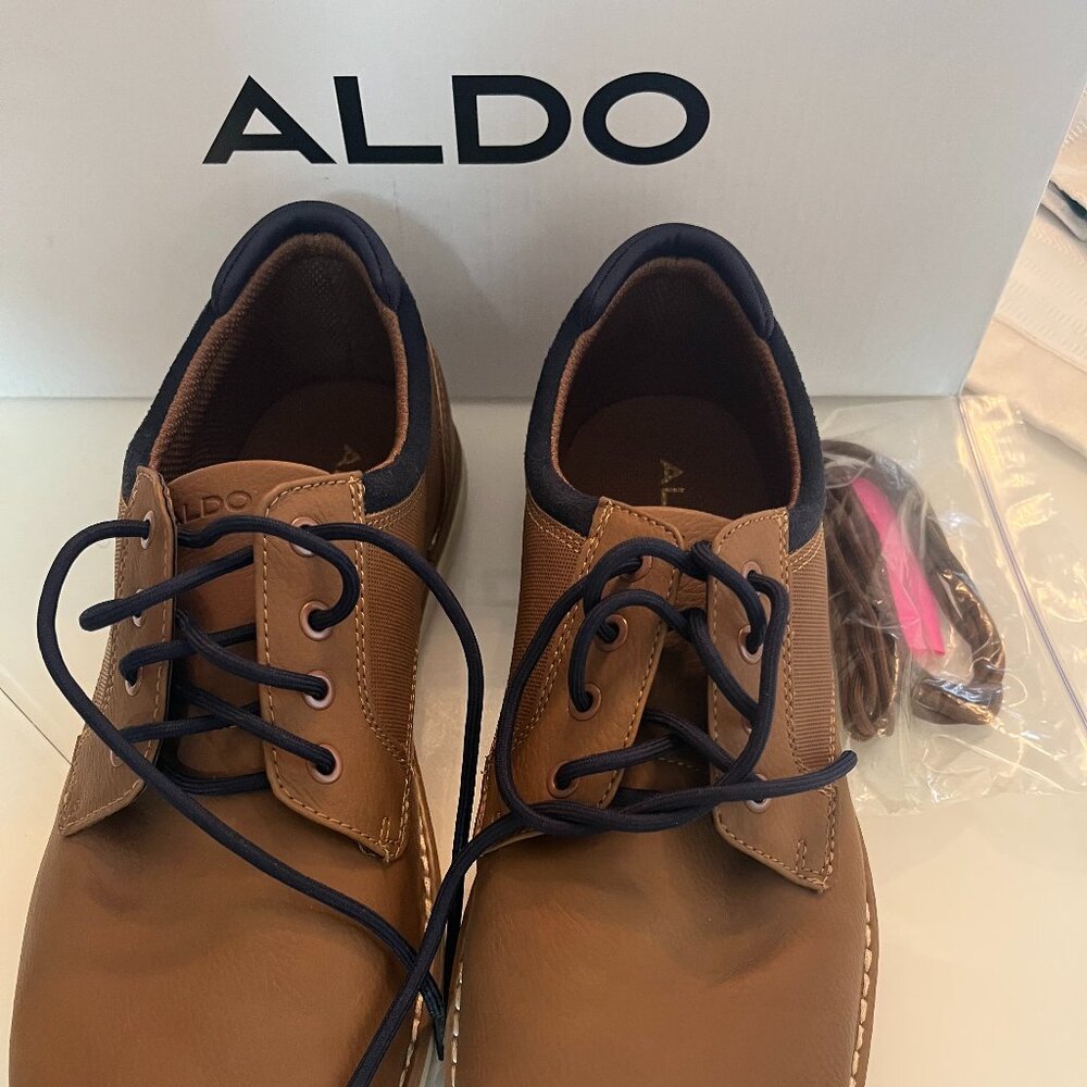 Aldo Mens casual dress comfort shoe size tan Leather size10.5 made Morocco